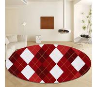 Tapis Rond Antidérapant 210 cm, Imprimé Losange Rouge Et Blanc Rayures Géométriques Rond Tapis Doux Moelleux Style Artistique Lavable pour Décoration Salle à Manger Chambre Canapé Cuisine