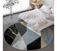 Tapis Rond Antidérapant 90 cm, Abstrait Géométrique Or Marbre décoration intérieure Rond Imprimé Tapis, Gris Lavables Flanelle Douce Circulaire pour Salon Chambre Cuisine Bureau