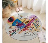 Tapis Rond Antidérapant Abstrait Aquarelle Éléments Géométriques Imprimer Grand et Léger, Beige Lavable en Machine Poils Courts Tapis Rond 120 cm pour Bureau Salle à Manger L'intérieur Décorer
