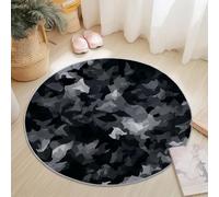 Tapis Rond Antidérapant Abstrait Camouflage Militaire Imprimer Grand et Léger, Noir Lavable en Machine Poils Courts Tapis Rond 150 cm pour Bureau Salle à Manger L'intérieur Décorer