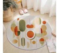 Tapis Rond Antidérapant Art Médiéval Abstrait Géométrique Imprimer Grand et Léger, Crème Lavable en Machine Poils Courts Tapis Rond 160 cm pour Bureau Salle à Manger L'intérieur Décorer