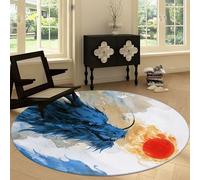 Tapis Rond Antidérapant de Salon 220 cm, Tapis Lavable Peinture à l'Encre Dragon Boule de Feu - Moquette Lmprimé Doux à Poil Court Orient Traditionnel pour Salle à Manger Chambre d’Enfant Nurserie