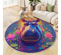 Tapis Rond antidérapant de Style Mandala Wind Hippopotame coloré Doux et Lavable en Machine pour Chambre à Coucher, Salon, Salle à Manger - 80cm