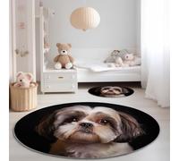 Tapis Rond antidérapant de Style Shih Tzu Doux et Lavable en Machine, pour Chambre à Coucher Salon Salle à Manger décoration d'intérieur - 180 cm, Noir