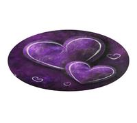 Tapis rond antidérapant doux et lavable pour chambre à coucher, salle de bain, entrée, bureau - Motif cœurs violets