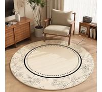 Tapis rond antidérapant et lavable à motif floral pour chambre à coucher, salon, balcon, décoration d'intérieur, beige et noir, 80 cm de diamètre