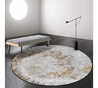Tapis rond antidérapant et lavable pour chambre à coucher et salle à manger - Motif anneaux abstraits, bleu et gris - Diamètre : 120 cm