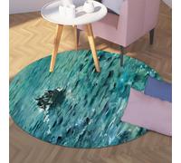 Tapis Rond antidérapant Lavable 180cm Vagues de mer Voilier Paysage Imprimer Antidérapant Grand Cercle Tapis pour Salle d’étude Salle à Manger Balcon Maison