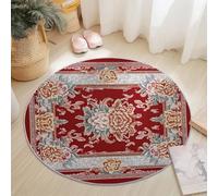 Tapis Rond Antidérapant Oriental Traditionnel Éléments Floraux Imprimer Grand et Léger, Rouge Chinois Lavable en Machine Poils Courts Tapis Rond 150 cm pour Bureau Salle à Manger L'intérieur Décorer