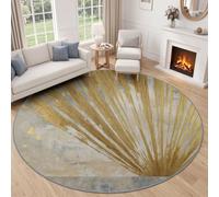 Tapis Rond Antidérapant Résumé Moderne Rayonnement Géométrique pour Salon Chambre à Coucher Salle de Bain Couloir, Gris Doré Lavable en Machine Poil Ras Courte et Douce Tapis Rond, 90 cm