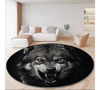 Tapis Rond Antidérapant Surréalisme Animaux Loup Imprimer Grand et Léger, Noir Lavable en Machine Poils Courts Tapis Rond 90 cm pour Bureau Salle à Manger L'intérieur Décorer
