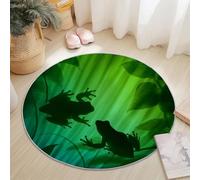 Tapis Rond Antidérapant Surréalisme Art Fantastique Grenouille Imprimer Grand et Léger, Vert Foncé Lavable en Machine Poils Courts Tapis Rond 150 cm pour Bureau Salle à Manger L'intérieur Décorer