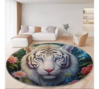 Tapis Rond Antidérapant Surréalisme Jungle Animaux Imprimer Grand et Léger, Blanc Lavable en Machine Poils Courts Tapis Rond 90 cm pour Bureau Salle à Manger L'intérieur Décorer