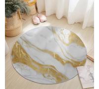 Tapis Rond Antidérapant Surréalisme Luxe Texture Marbrée Imprimer Grand et Léger, Blanc Doré Lavable en Machine Poils Courts Tapis Rond 150 cm pour Bureau Salle à Manger L'intérieur Décorer
