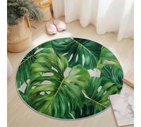 Tapis Rond Aquarelle Style 90cm, Antidérapant Lavable en Machine Carpette Simple Tropical Botanique Feuilles Tapis Salon Rond Imprimé pour Salle À Manger Chambre D’Enfant Nurserie Vert