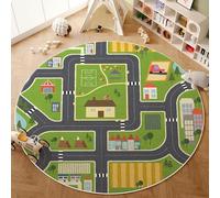 Tapis Rond Arbre Vert Gris Tapis Exterieur Rond pour Jardin Terrasse Intérieur Salon Chambre Antidérapant Court en Peluche Doux Lavable en Machine 100 cm