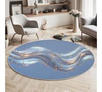 Tapis Rond Art Abstrait du Futur, Doux Poils Courts Vagues Perles Dorées Imprimé Antidérapant et Lavable Argent Tapis de Sol, pour Décoration Salle à Manger Canapé Cuisine 60cm