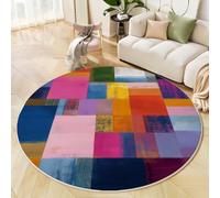 Tapis Rond Art Géométrique Moderne pour Salon 60cm, Tapis de Sol Imprimé Carrés Textures Lavable et Antidérapant, Carpette Coloré Facile à Entretenir, pour Chambre Cuisine Balcon Terrasse