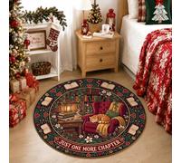 Tapis rond avec citation chat de Noël pour amoureux des livres 1,2 m | Chat endormi, tapis circulaire, livres ouverts, esthétique de bibliothèque, amateurs de livres, coin de lecture confortable