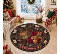 Tapis rond avec citation chat de Noël pour amoureux des livres 1,5 m | Chat endormi, tapis circulaire, livres ouverts, esthétique de bibliothèque, amateurs de livres, coin de lecture confortable