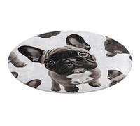 Tapis rond avec motif bouledogue français, doux, absorbant, antidérapant, pour chambre à coucher, salon, décoration d'intérieur, 80 x 80 cm
