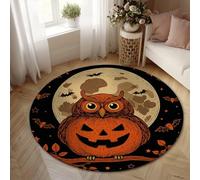 Tapis rond avec motif chouette, Halloween, citrouille, lune, Halloween, orange, antidérapant, ne perd pas ses poils pour salon, chambre à coucher, salle de classe, dortoir, 1,5 x 1,5 m