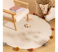 Atmosphera – Tapis enfant rond Arlequin – Beige, pompons – Ø 90 cm