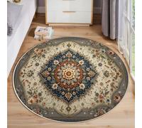 Tapis Rond Badge Floral Rétro 3D Pour Salon, 200 Cm, Grand Tapis Plante De Style Persan, Brun Rouille, Lavable Confortable, Antidérapant Doux Facile À Nettoyer Pour Chambre À Coucher De Chevet