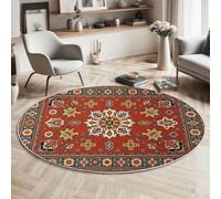 Tapis Rond Badge Floral Traditionnel Esthétique Ethnique - Moquette Lavable Poils Courts Doux Et Antidérapant Pour Chambre À Coucher Salon Vestibule Entrée Chambre D'Enfant, Rouge Brique 60 Cm