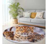 Tapis Rond Bébé léopard des neiges Marron et Noir Tapis de Chambre 120 cm (Round) Adulte Doux Machine pour Salon Antidérapant Imprimé pour Salle à Manger, Chambre d’Enfant Nurserie Blanc Marron