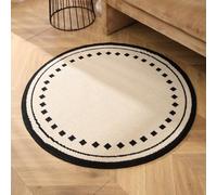 Tapis Rond Beige Noir Minimaliste Tapis Exterieur Rond pour Jardin Terrasse Intérieur Salon Chambre Antidérapant Court en Peluche Doux Lavable en Machine 100 cm