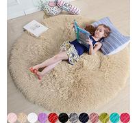 Tapis rond beige pour chambre à coucher, tapis rond moelleux de 1.2x1.2 m pour chambre d'enfant, tapis en fourrure pour chambre d'adolescent, tapis beige, décoration de chambre mignonne pour bébé