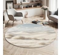 Tapis Rond Blanc Paysages Naturels Tranquillité Lavable en Machine, Tapis Interieur Imprimé Dunes De Sable Herbe Antidérapante Poil Bas, pour Salon Chambre Cuisine Nursery Bureau 60cm