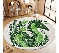Tapis Rond Blanc pour Enfant 150 cm, Tapis Rond Abstrait Plante Animal Dragon Doux de Sol Décoration Antidérapant pour Salon Chambre Cuisine Balcon Terrasse Salle de Jeux
