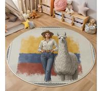 Tapis Rond Blanc pour Interieur, Tapis Imprimé Femelle Alpaga Lavable et Antidérapant Drapeau Colombien, Facile à Entretenir pour Salon Chambre à Coucher Cheminée 120cm