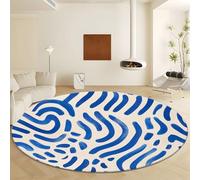 Tapis Rond Bleu Ø 90 cm Vagues Abstraites Lignes Géométriques Tapis Antidérapant Microfibre Doux et Moelleux, Moquette Rond Antidérapant Lavable pour Salon Chambre Chambre Enfants Salle à Manger