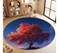 Tapis Rond Bleu Foncé Salon, Tapis de Sol Décoratif Réaliste Nature Élégant Arbre Antidérapant et Lavable en Machine pour Salon Chambre Cuisine Balcon Terrasse, 150 cm