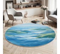 Tapis Rond Bleu Lavable en Machine, Antidérapant Tranquillité Paysages Naturels Douce Pile Courte Collines Mer De Nuages Imprimé Tapis, pour Salon Chambre d'enfant Salle de Bain Entrée 150cm