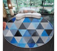 Tapis Rond Bleu Lavable en Machine, Minimaliste Abstrait Géométrique Triangles Tapis Poils Courts - Moquette Doux et Antidérapant Diamètre 150 cm Facile d'entretien pour Salon Chambre Intérieure