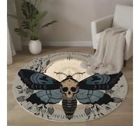 Tapis Rond Bleu-Noir 60cm, Tapis de Sol Imprimé Papillon Crâne Symbole Antidérapant Doux, Mysticisme Fantastique Décoration pour Salon Chambre Cuisine et Salle à Manger Zone d’étude