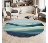 Tapis Rond Bleu pour Interieur, Tapis Imprimé Collines Courbes Lavable et Antidérapant Abstrait Minimalisme, Facile à Entretenir pour Salon Chambre à Coucher Cheminée 120cm