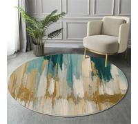 Tapis Rond Bleu-Vert Expressionnisme Abstrait Lavable en Machine, Tapis Interieur Imprimé Lignes Verticales Coups De Pinceau Antidérapante Poil Bas, pour Salon Chambre Cuisine Nursery Bureau 160cm