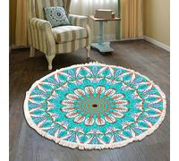 Tapis Rond Bohème À Pompons - Tapis Rond Doux En Imitation Coton Et Lin À Poils Courts, Antidérapant Et Lavable, Motif Géométrique Ethnique Pour Salon Chambre Entrée Ou Chambre, 120cm/47.2in-C