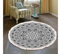 Tapis Rond Bohème À Pompons - Tapis Rond Doux En Imitation Coton Et Lin À Poils Courts, Antidérapant Et Lavable, Motif Géométrique Ethnique Pour Salon Chambre Entrée Ou Chambre, 120cm/47.2in-e