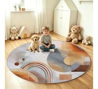 Tapis Rond Bohème Moderne 160 cm Enfant Paillasson Lavable Antidérapant | Géométrique Lignes Cercle Marron Tapis d'entrée Intérieur, Doux Poils Courts, Pour Chambre, Salle de Jeux