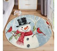 Tapis Rond Bonhomme De Neige De Noël Lavable Tapis Cardinal Rouge Forêt Poils Courts, Moquette Doux Et Antidérapant Diamètre Ciel Bleu Facile D'Entretien, Paillasson 120 Cm Pour Salon Chambre