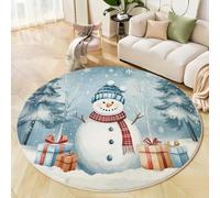Tapis Rond, Bonhomme Neige Noël, 60 Cm, Lavable, À Poils Courts, pour Entrée, Intérieur, Chambre À Coucher, Chambre d'enfant, Buanderie, Pays des Merveilles Hivernales Gris Clair