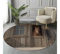 Tapis Rond Brun Lavable en Machine, Antidérapant Photographie Animaux Douce Pile Courte Beaux Chevaux Écuries Imprimé Tapis, pour Salon Chambre d'enfant Salle de Bain Entrée 150cm