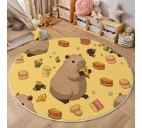 Tapis Rond Brun pour Interieur, Tapis Imprimé Capybara Pizza Nourriture Lavable et Antidérapant Kapibala Fun, Facile à Entretenir pour Salon Chambre à Coucher Cheminée 100cm
