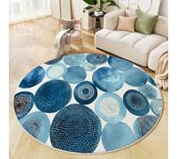 Tapis Rond Cercles À L'Aquarelle, Tapis D'Intérieur Antidérapant, Lavable, Art Abstrait, Convient pour Le Salon, La Chambre, Cuisine Ou Salle À Manger - Indigo - 60 Cm Rond